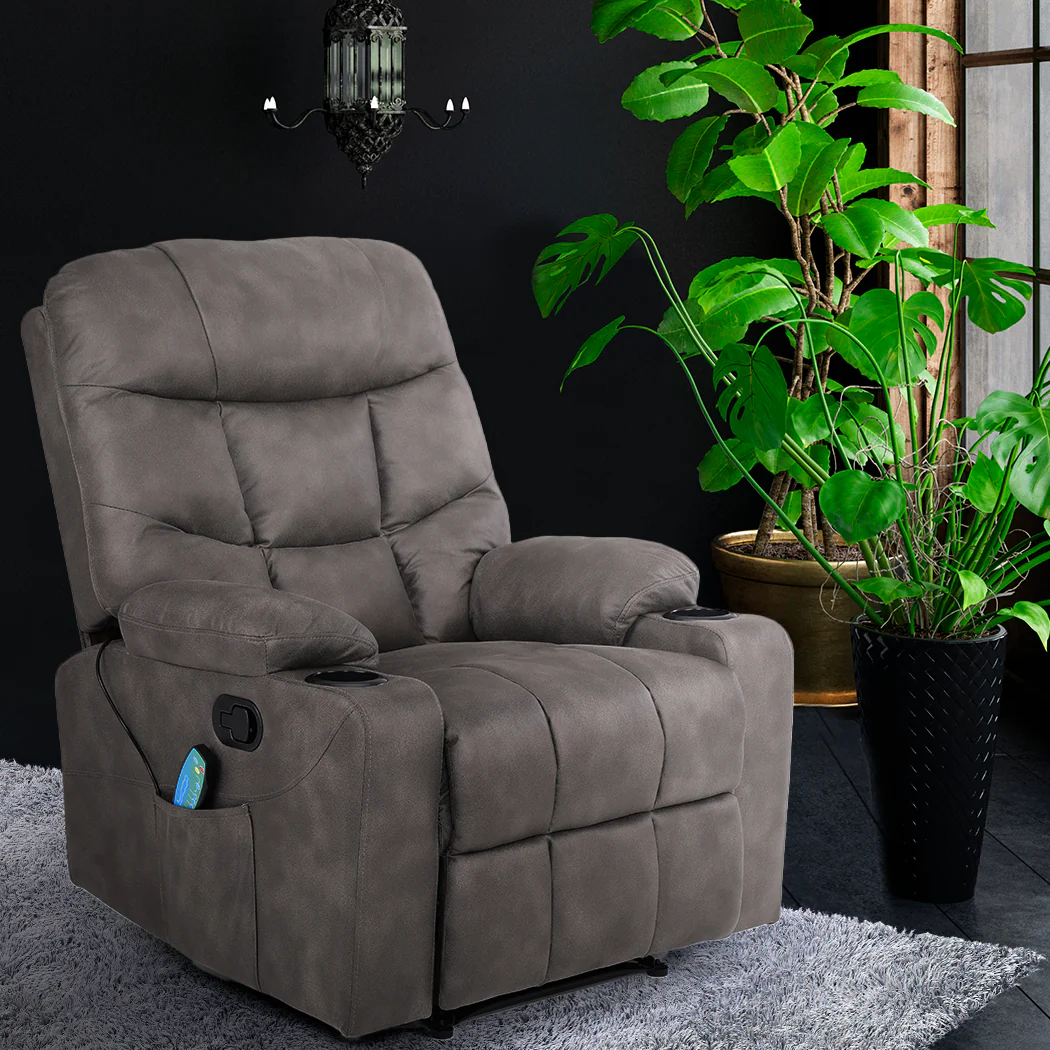 Pax Electric Massage Recliner Chair Heated 8-point Lounge Armchair - Grey - Nurns