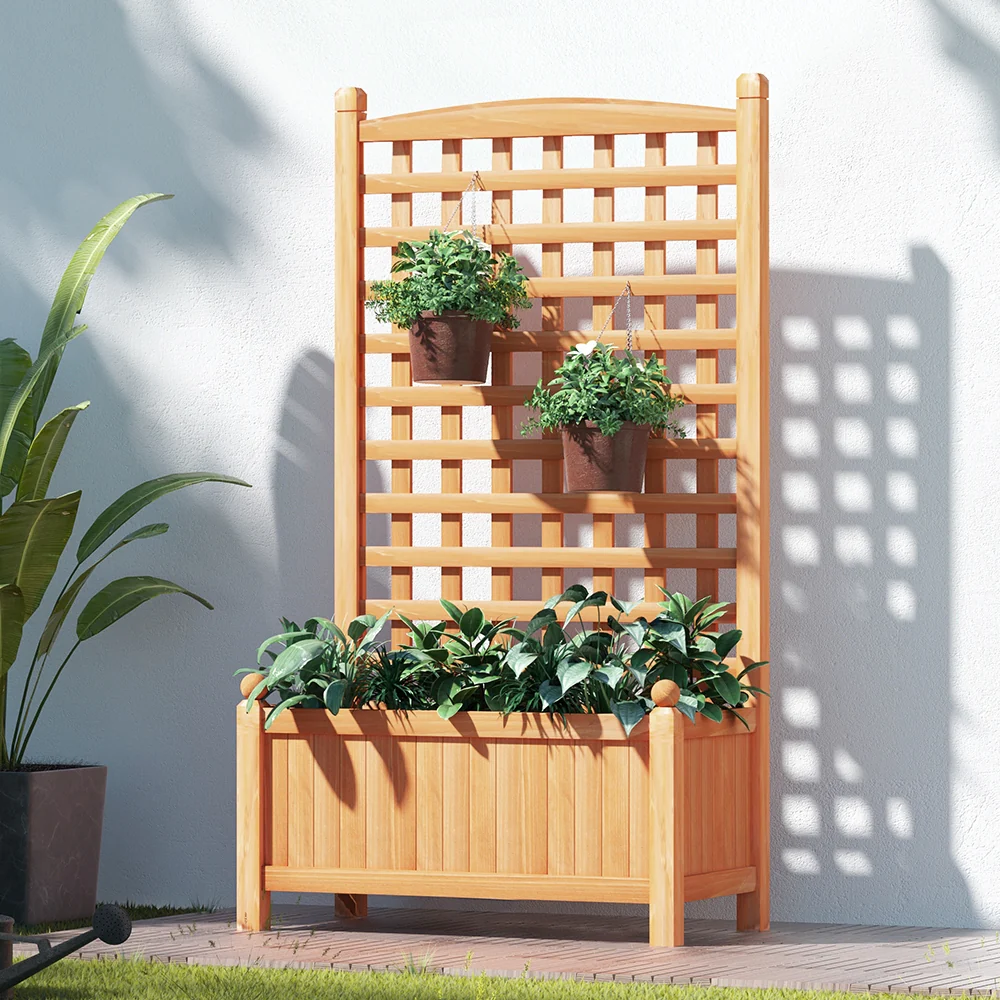 Garden Bed Wooden 64x35x115cm Planter Raised Box Container Trellis - Nurns