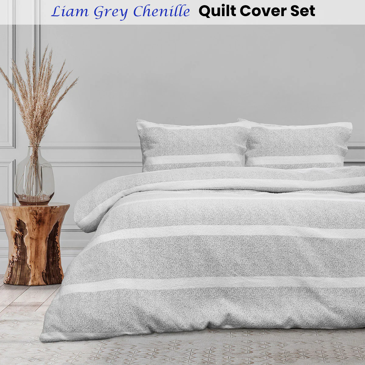 KING Textured Grey Quilt Cover Set - Grey - Nurns
