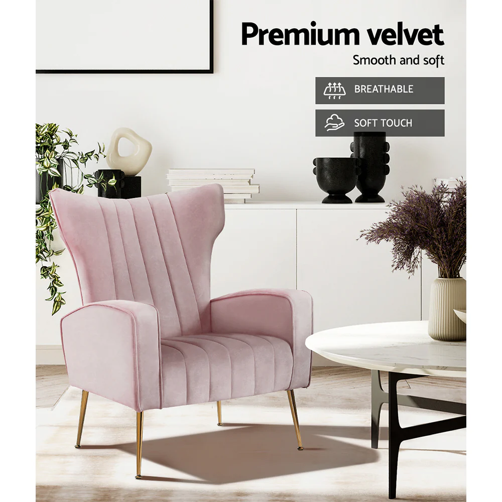 Maricel Accent Velvet Seat Lounge Armchair - Pink - Nurns