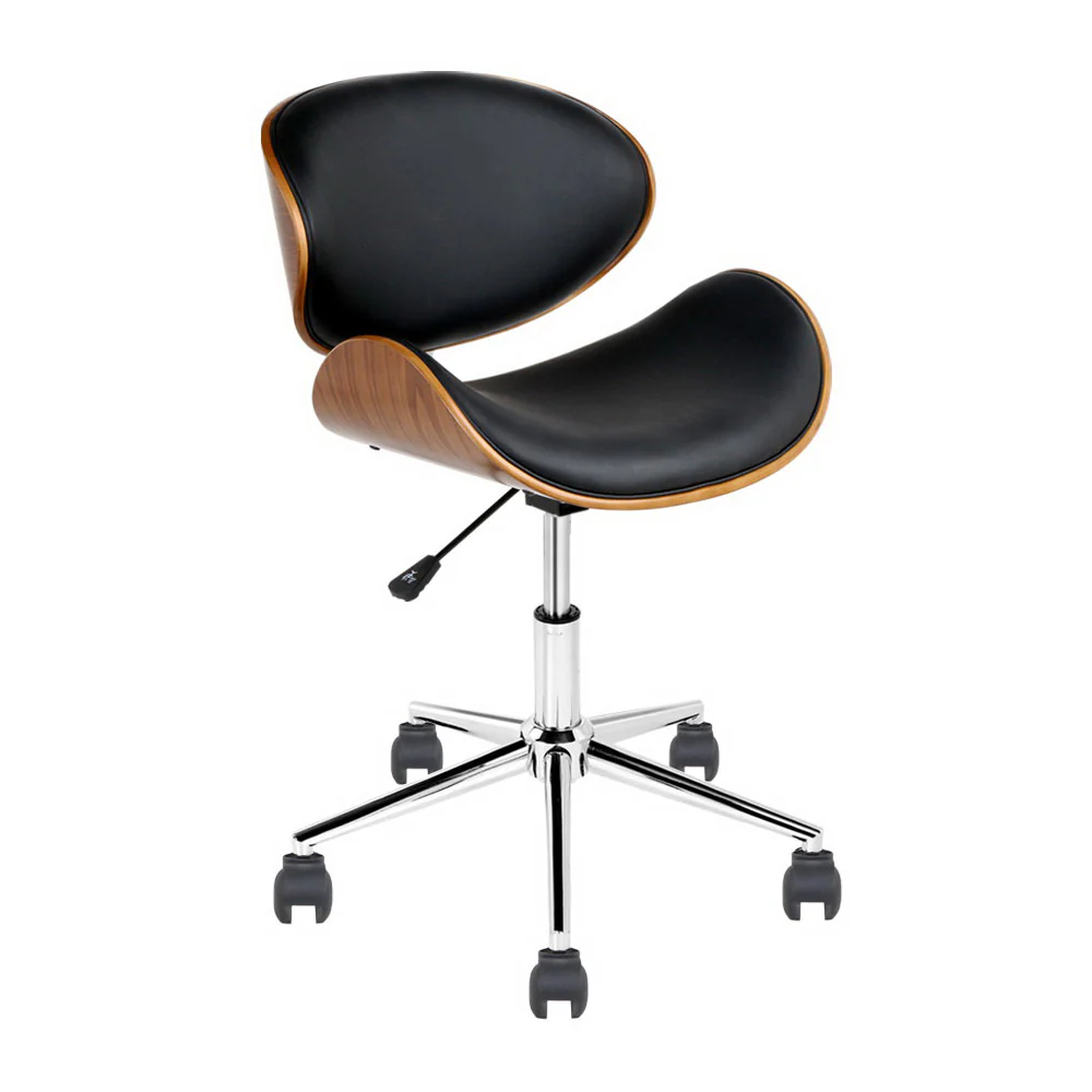 Artiss Wooden Office Chair Leather Seat Black - Nurns