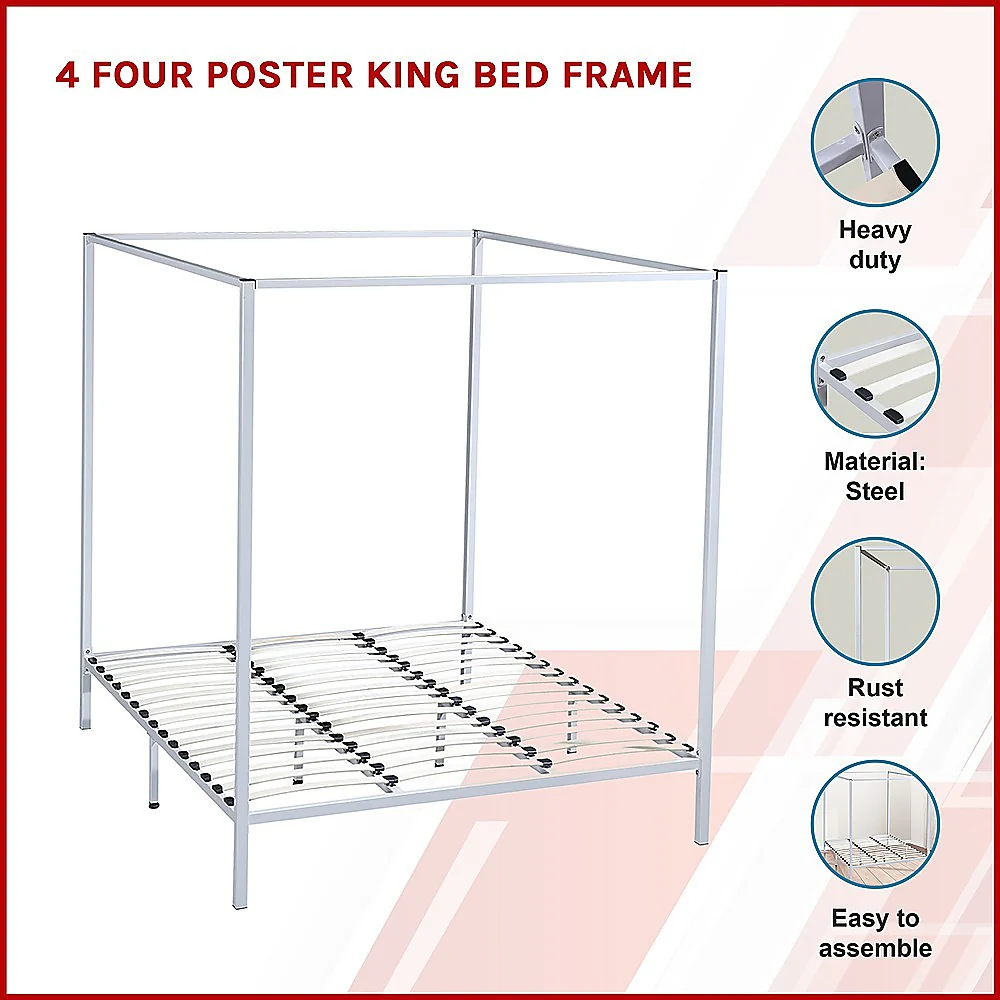 Lilian Four Poster Bed Frame - Cream King - Nurns