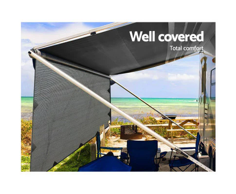 Caravan Privacy Screen Roll Out Awning 4.6x1.95M End Wall Side Sun Shade Grey - Nurns