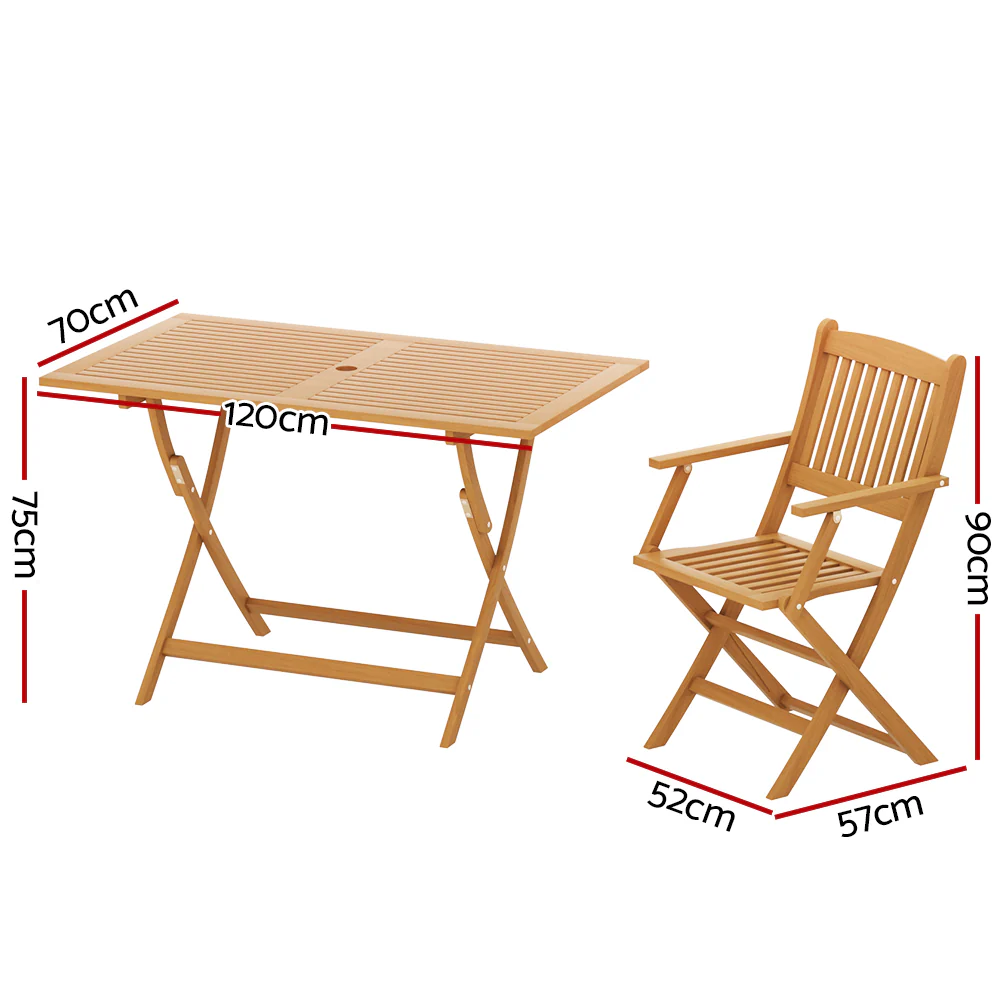 Niko 6-Seater Garden Chairs Table Patio Foldable 7-Piece Outdoor Dining Set - Oak - Nurns