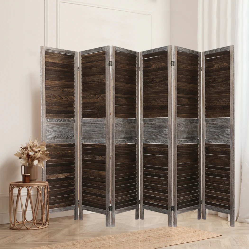 Room Divider 6 Panel Folding - Brown - Nurns