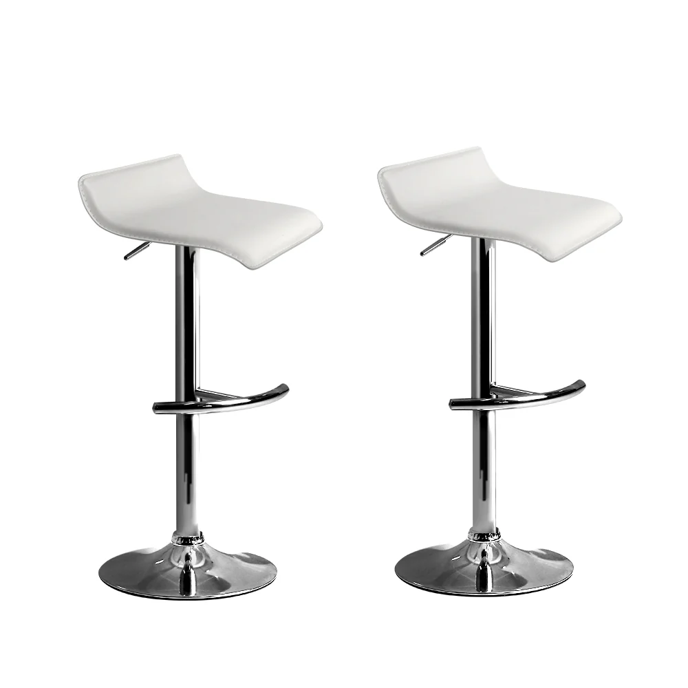 Set of 2 Terni PU Leather Wave Style Bar Stools - White - Nurns