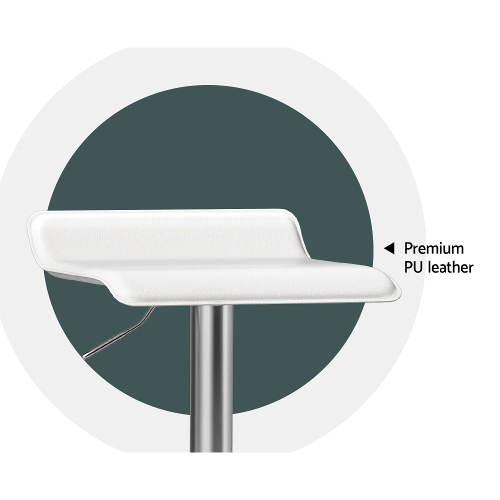 Set of 2 Nicosia Bar Stools Kitchen Stool Chairs Dining Gas Lift PU Leather - White - Nurns