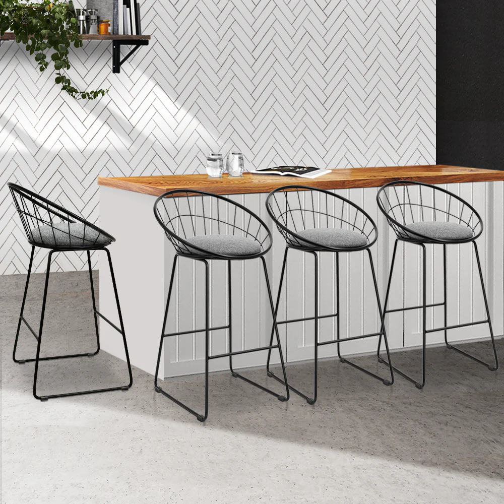 Set of 4 Ferrara Bar Stools Steel Fabric - Grey & Black - Nurns