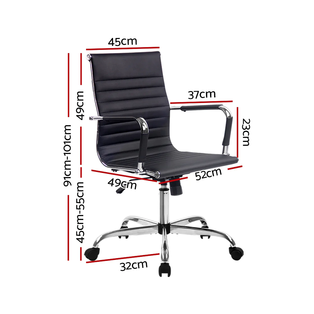 Artiss Office Chair Conference Chairs Pu Leather Mid Back Black - Nurns