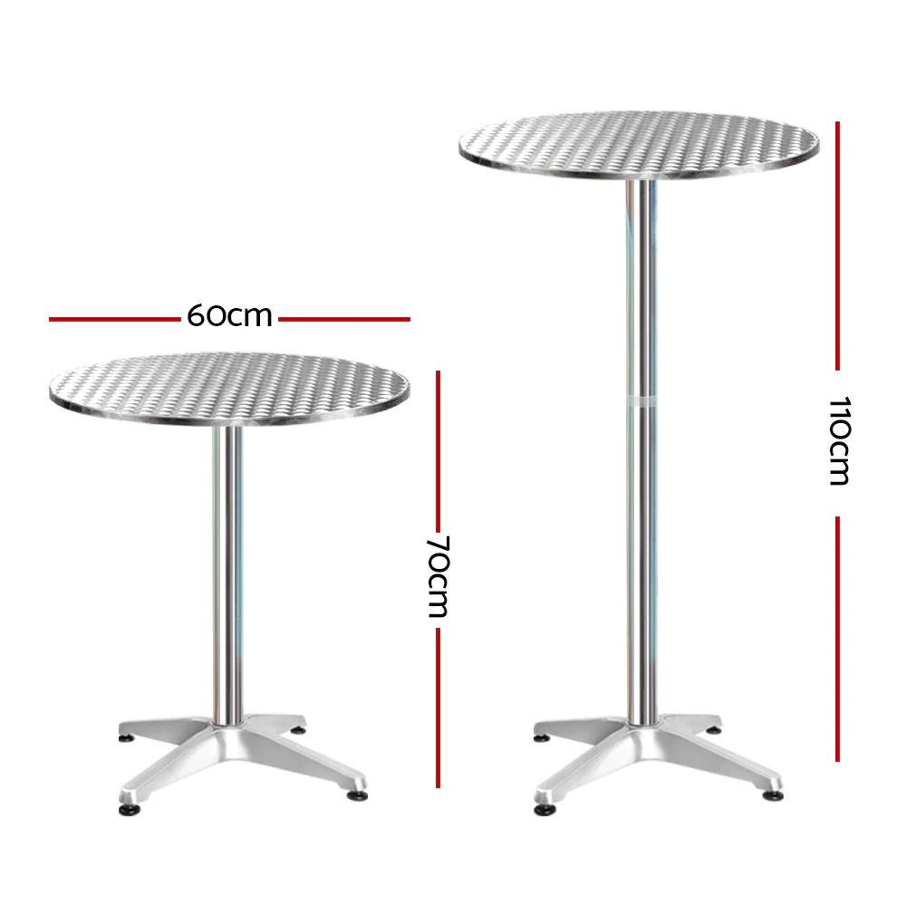 Marco Set of 4 Outdoor Bar Table Furniture Adjustable Aluminium Cafe Table Round - Silver - Nurns