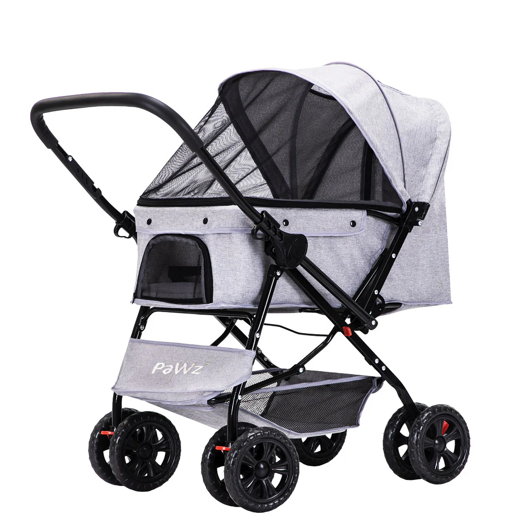 Pet Stroller Pram Dog Carrier Trailer Strollers 4 Wheels Foldable Large - Grey Large - Nurns