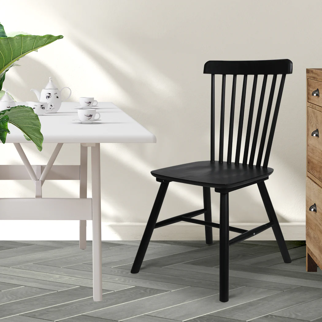 Cade Set of 2 Dining Chairs Side Replica Kitchen Wood Furniture - Black - Nurns