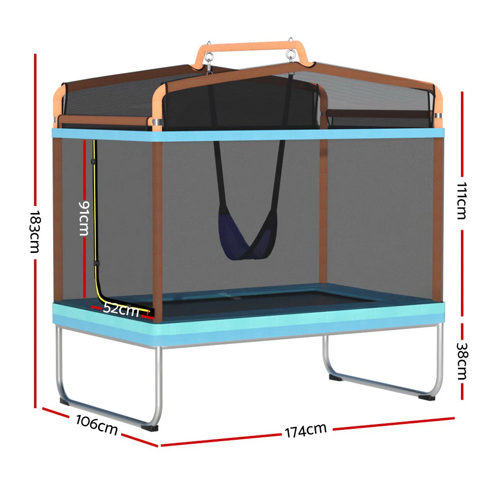 Everfit Trampoline for Kids 6FT Rectangle with Swing Enclosure Safety Net Orange - Nurns