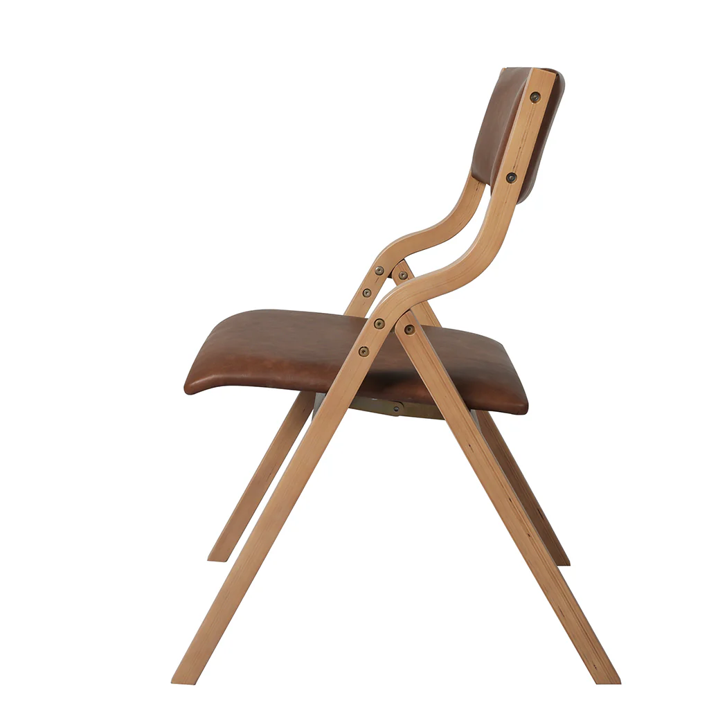 Romilly Set of 2 Dining Chairs Foldable PU Leather Kitchen Chair Lounge Room Padded - Brown - Nurns