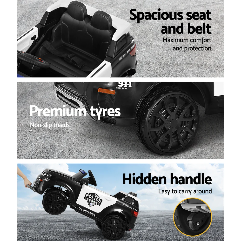 Electric Ride On Car Kids Patrol Police Ride On Cars Horn Music Remote - Black - Nurns