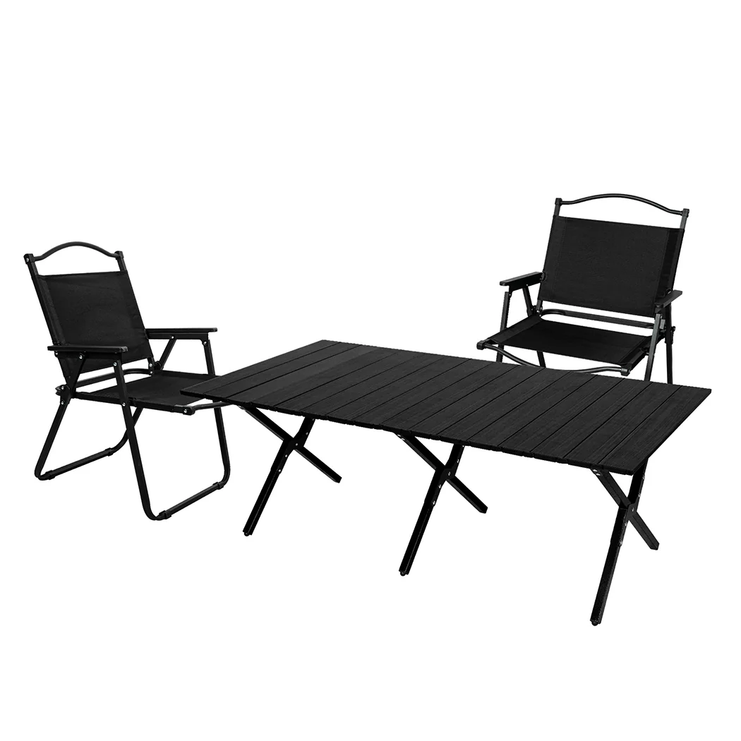 Folding Camping Table Chair Set - Black - Nurns