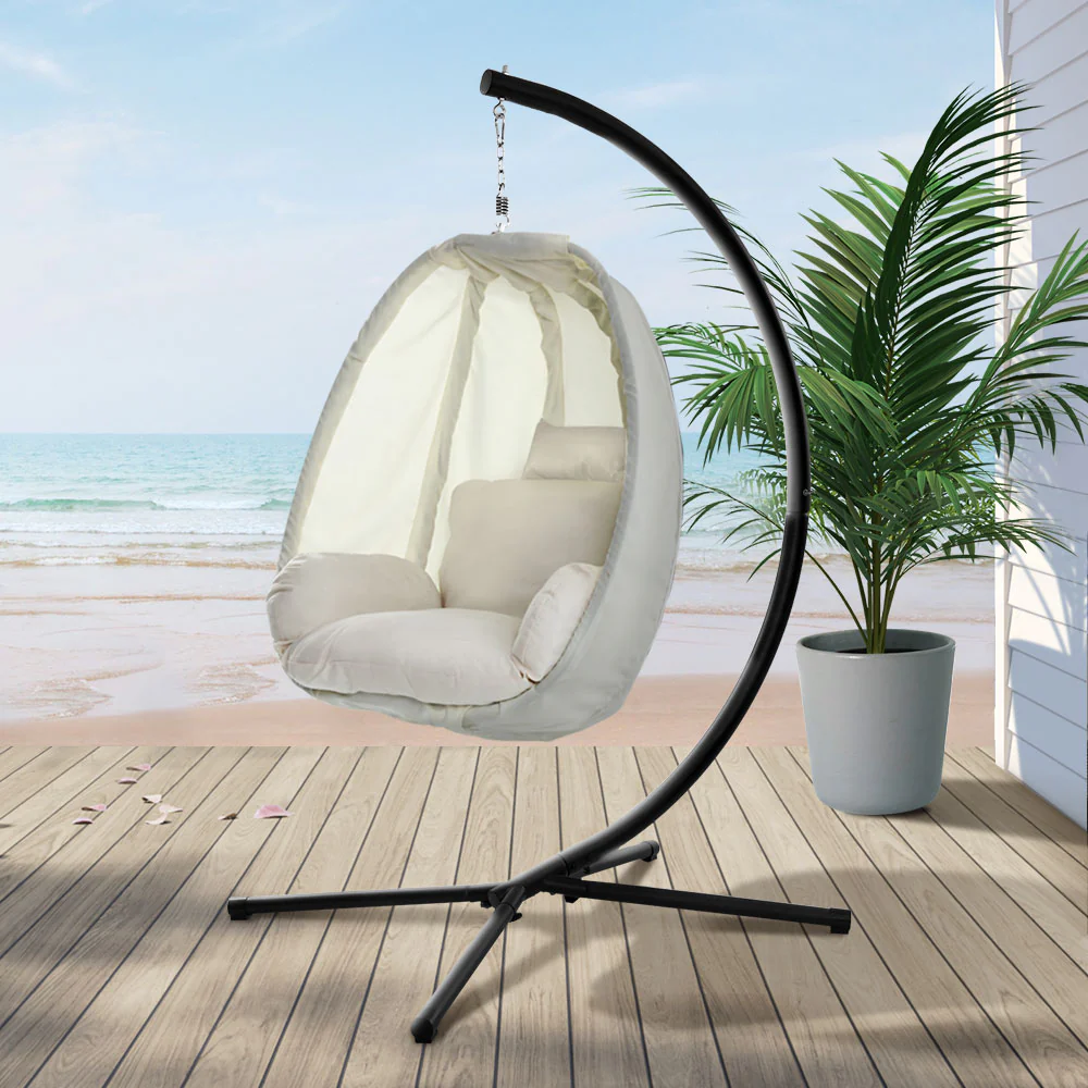 Connor Egg Swing Chair Single Hanging Pod with Stand - Cream - Nurns
