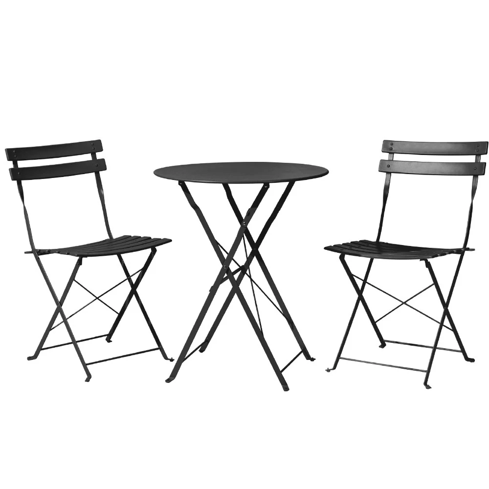 Andre 2-Seater Steel Table and Chairs Patio 3-Piece Outdoor Bistro Set - Black - Nurns