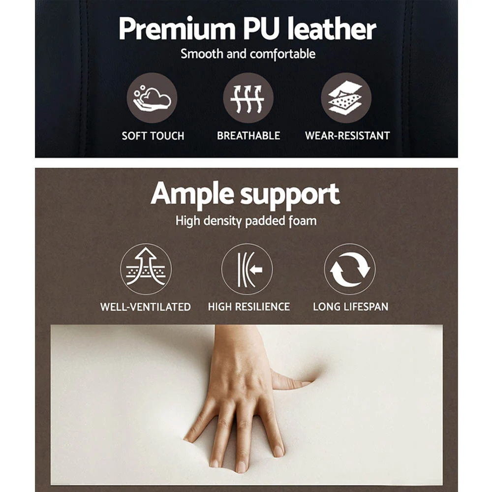 Artiss Wooden Office Chair Leather Seat Black - Nurns