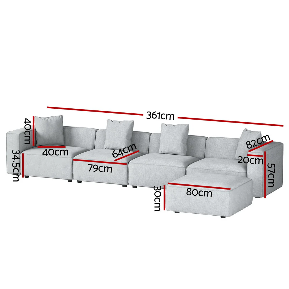 Mckenzie 5-Seater Modular Sofa Chaise Set - Grey - Nurns