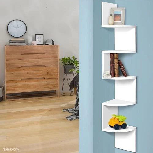 Artiss Wall Shelf Corner Floating 5-Tier White - Nurns