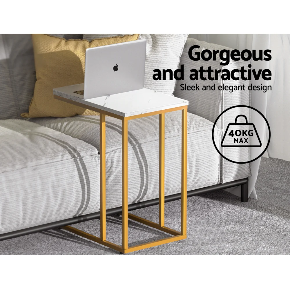 Isigonus Side End Table Marble Effect - White - Nurns