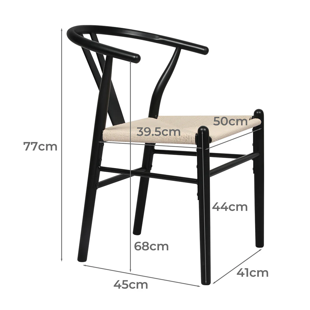 Jett Set of 2 Dining Chairs Wooden Hans Wegner Wishbone Cafe Lounge Seat - Black - Nurns