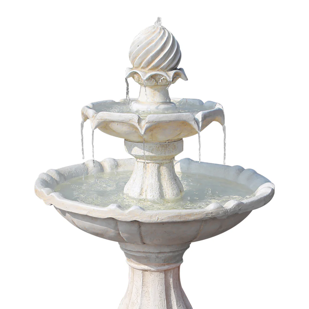 Solar Water Feature 3-Tier Fountain with Pump Kit Bird Bath 93cm - Ivory - Nurns