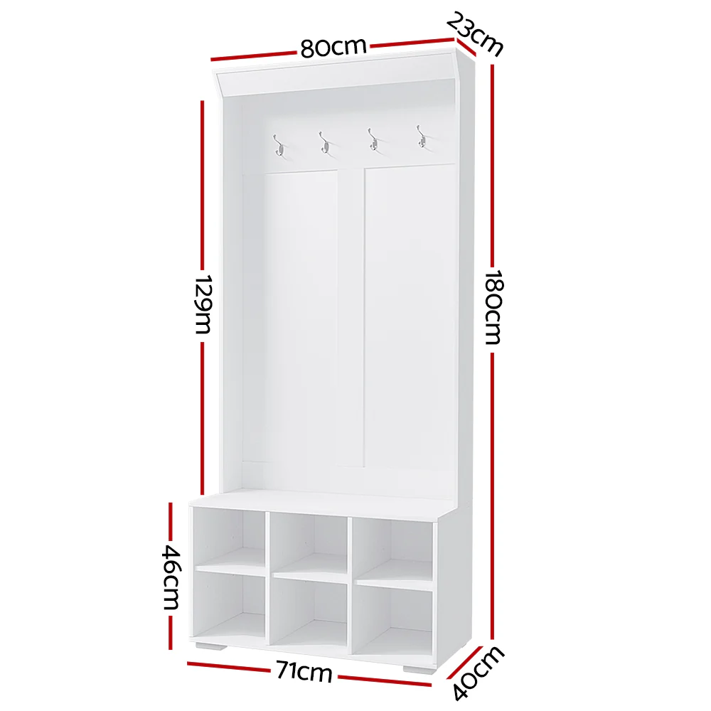 Artiss Shoe Rack Cabinet Hall Tree Coat Rack 180CM White - Nurns