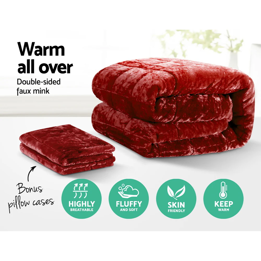 Super King Giselle Bedding Faux Mink Quilt Burgundy - Nurns