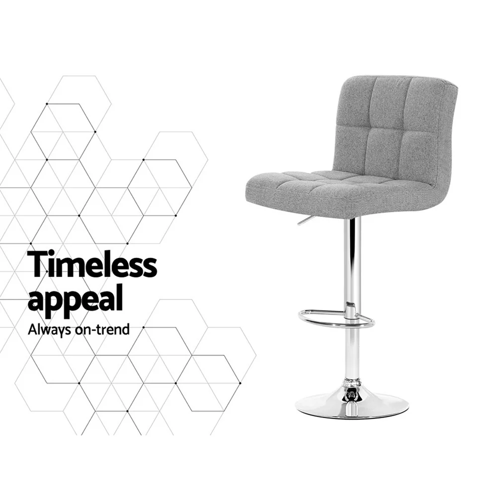 Set of 4 Chania Bar Stools Fabric Gas Lift - Grey - Nurns