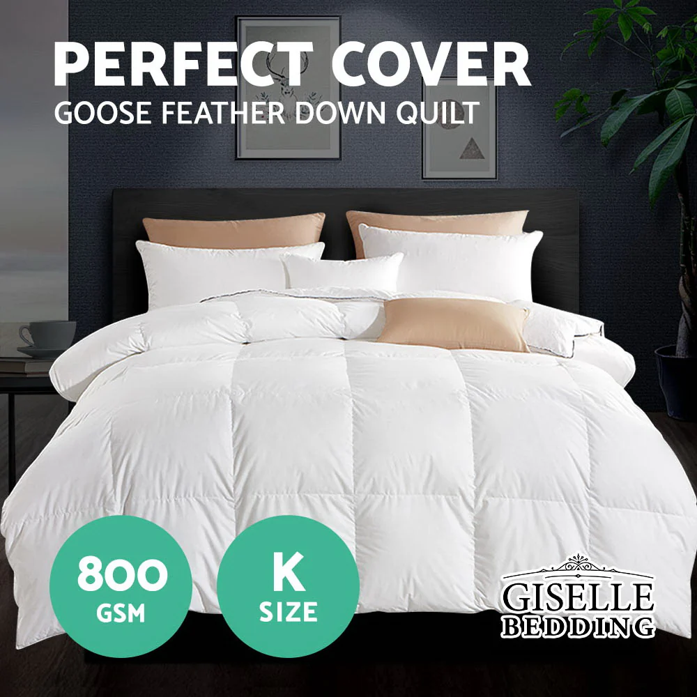King Giselle Bedding 800GSM Goose Down Feather Quilt - Nurns