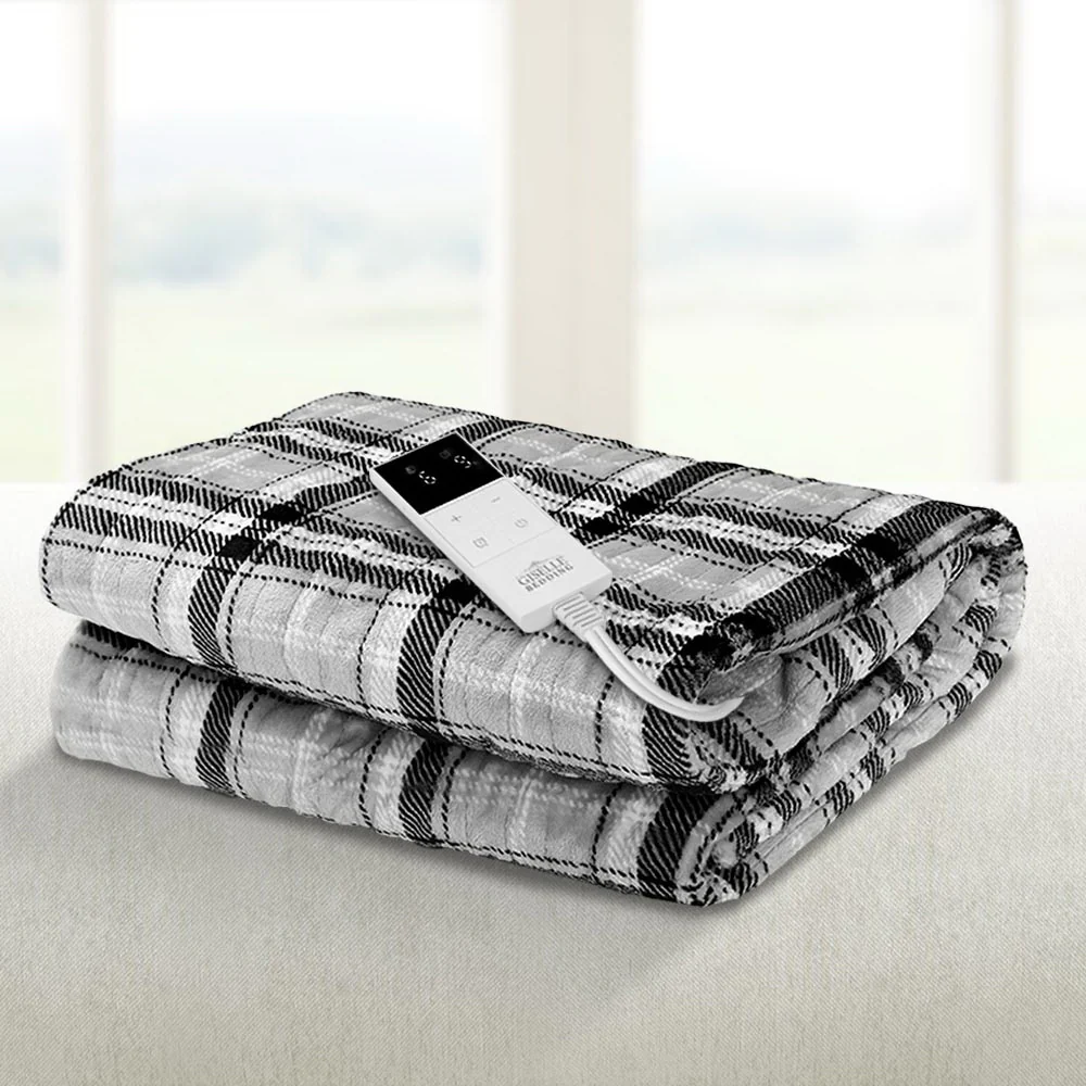 Watson Electric Throw Soft Blanket Rug Flannel Snuggle Washable Heated - Grey & White - Nurns