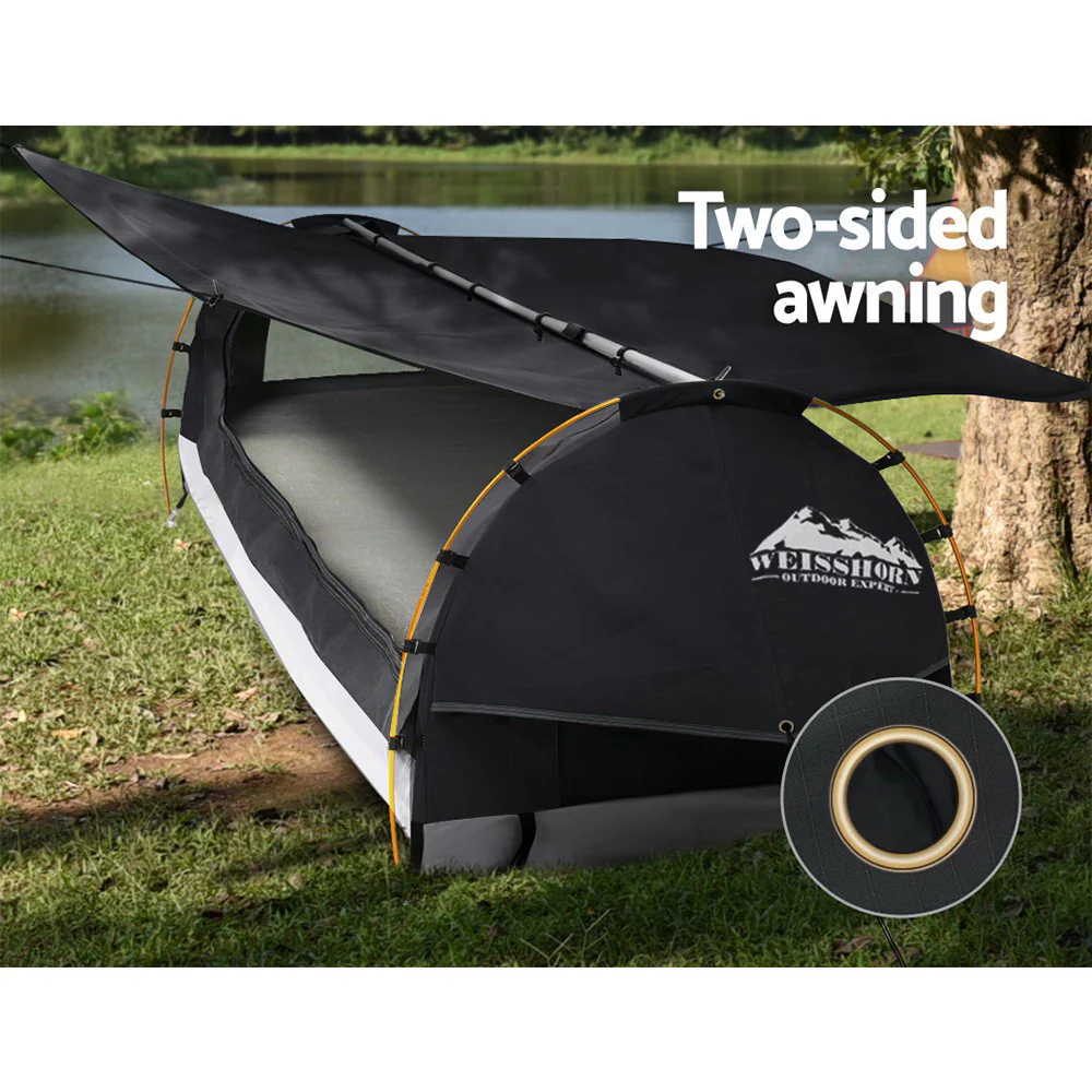 King Single Swag Camping Swags Canvas Free Standing Dome Tent Grey - Nurns