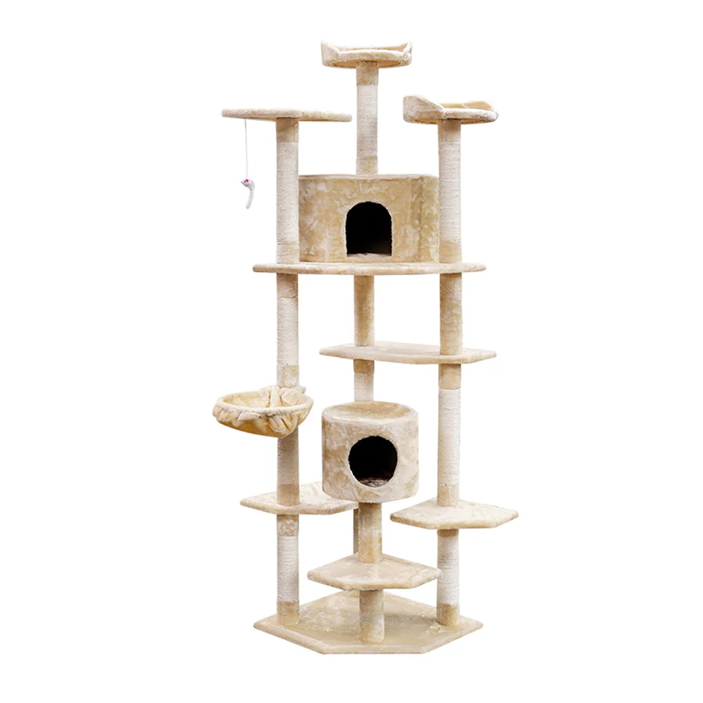 Cat Tree 203cm Trees Scratching Post Scratcher Tower Condo House Furniture Wood - Beige - Nurns