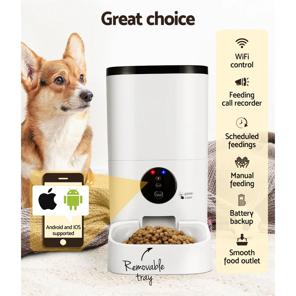 Automatic Pet Feeder 6L Auto Wifi Dog Cat Feeder Smart Food App Control - Nurns