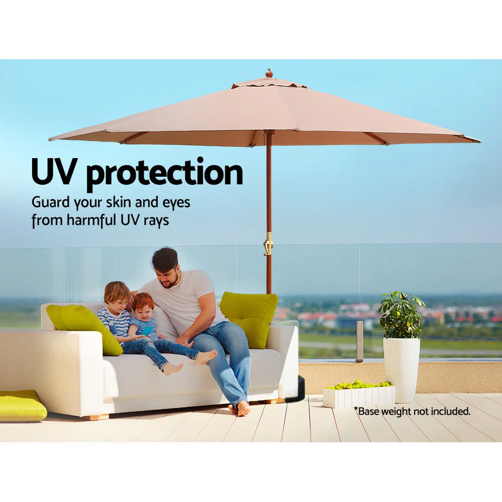 Instahut 3m Outdoor Umbrella Pole Umbrellas Beach Garden Sun Stand Patio Beige - Nurns