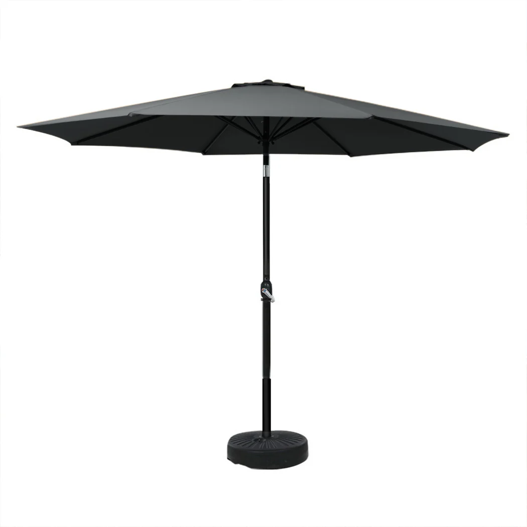 Instahut Outdoor Umbrella 3m Base Beach Pole Garden Tilt Sun Patio UV Black - Nurns