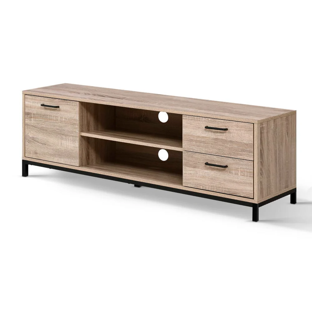Maja 132cm TV Cabinet Entertainment Unit Stand Industrial Wooden Metal Frame - Oak - Nurns