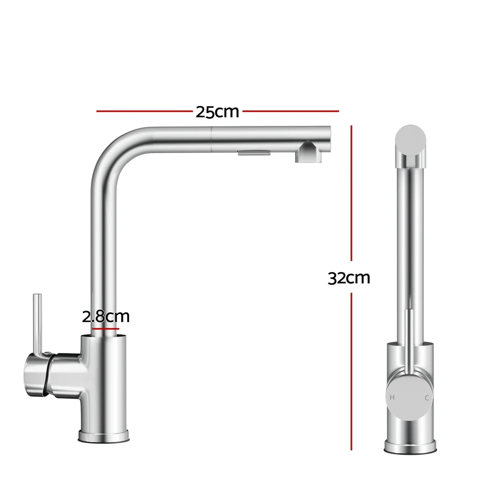 Kitchen Mixer Tap Pull Out Rectangle 2 Mode Sink Basin Faucet Swivel - Chrome - Nurns