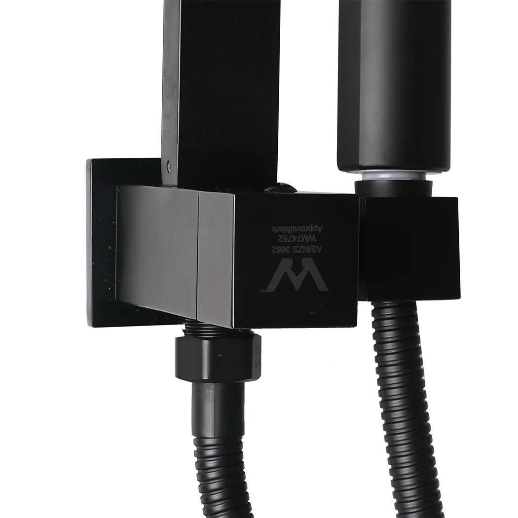 Rain Shower Head Set Black Square Brass Taps Mixer Handheld High Pressure - Nurns
