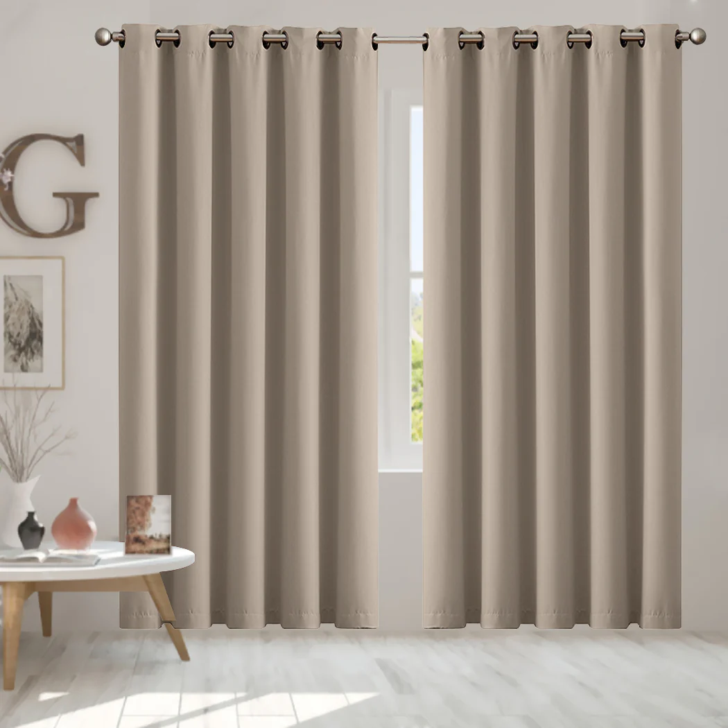 Set Of 2 Blockout Curtains Panels 3 Layers Eyelet Room Darkening 180X230Cm Beige - Nurns
