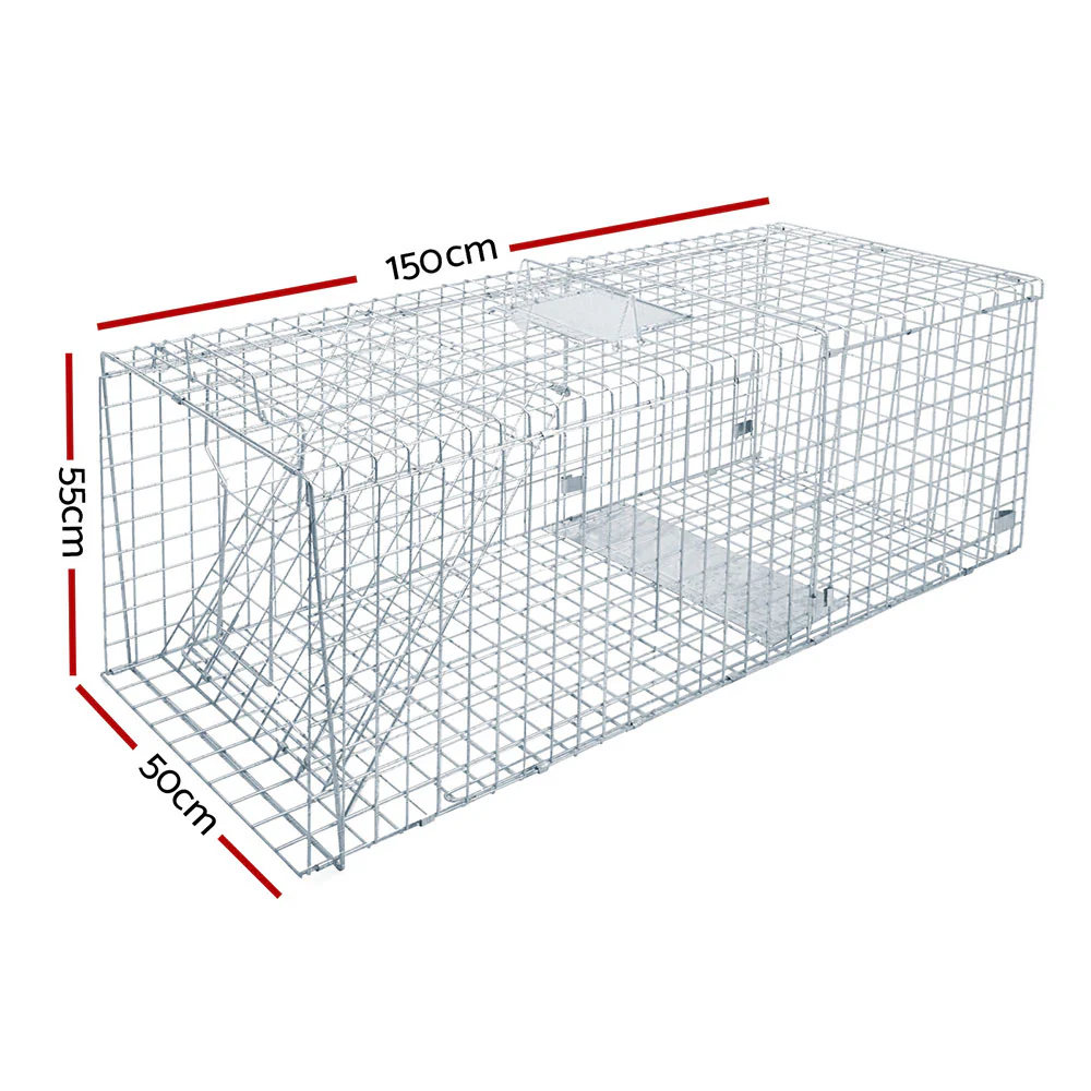 Humane Animal Trap Cage 150x50x53cm - Silver - Nurns