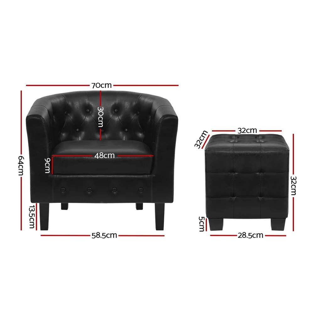 Maxina Accent Tub PU Leather Lounge Armchair - Black - Nurns