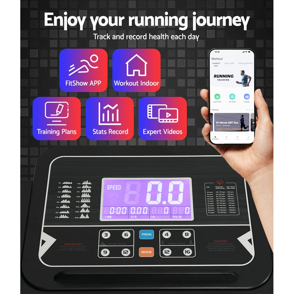 Everfit Treadmill Electric Auto Incline Home Gym Fitness Exercise Machine 520mm - Nurns