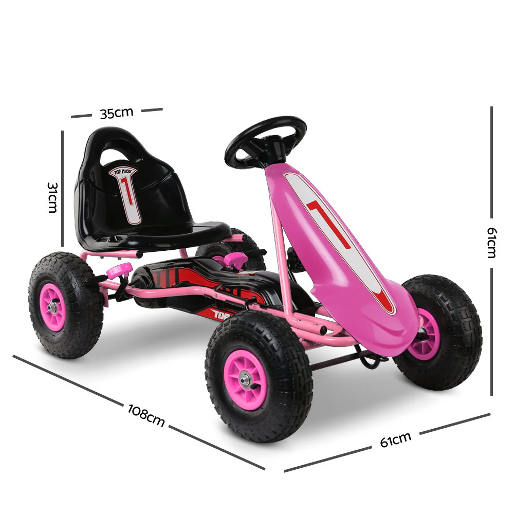 Kids Pedal Go Kart Car Ride On Toys Racing Bike Rubber Tyre Adjustable Seat - Pink - Nurns