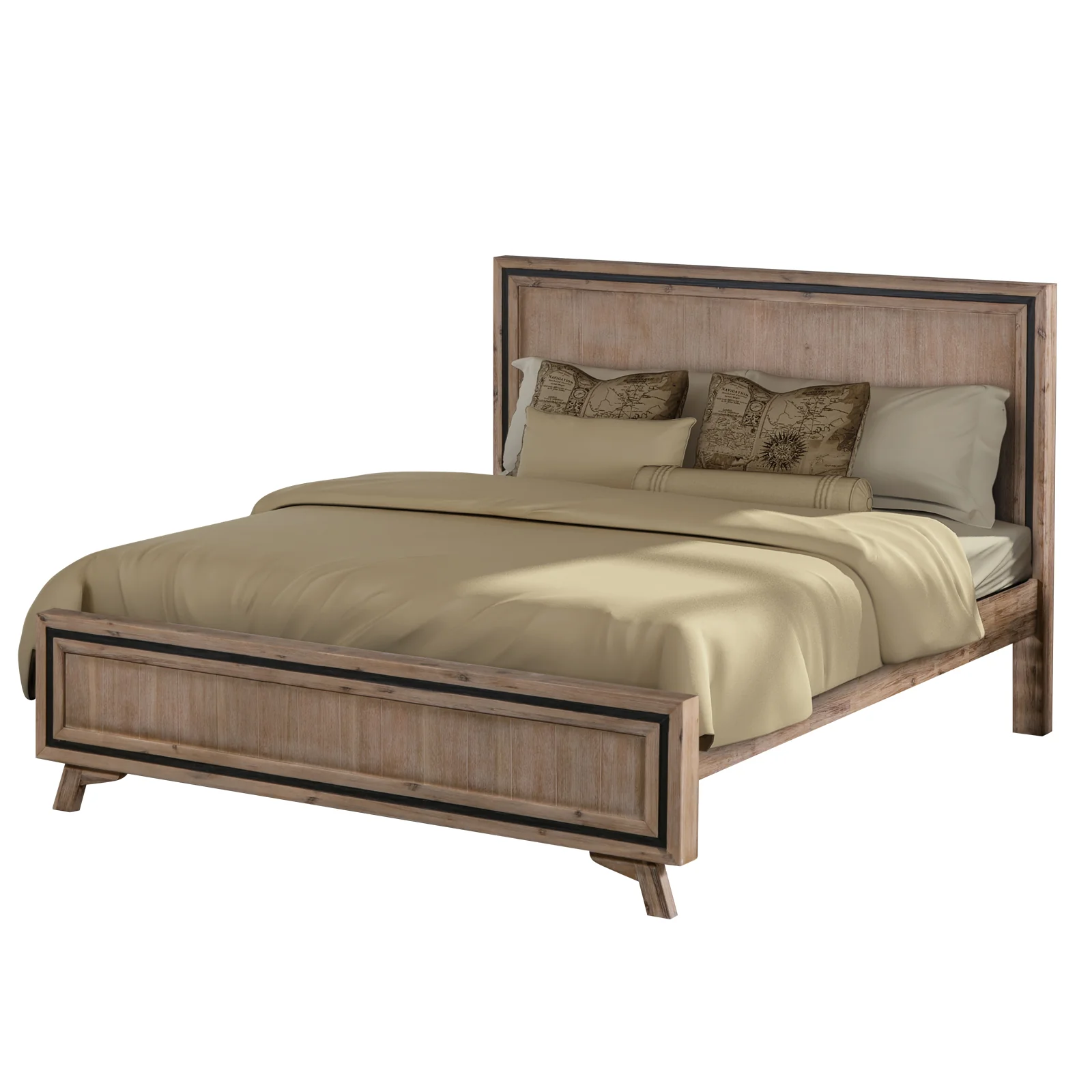 Gabriella Silver Brush Bed Frame in Acacia Wood Construction - Wood King - Nurns