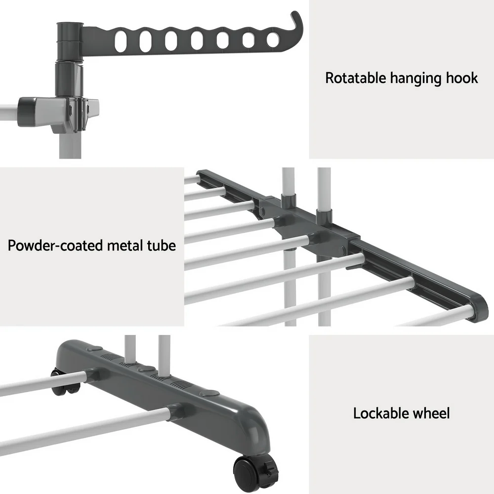 Clothes Airer Drying Rack 173cm Coat Hanger Foldable - Nurns