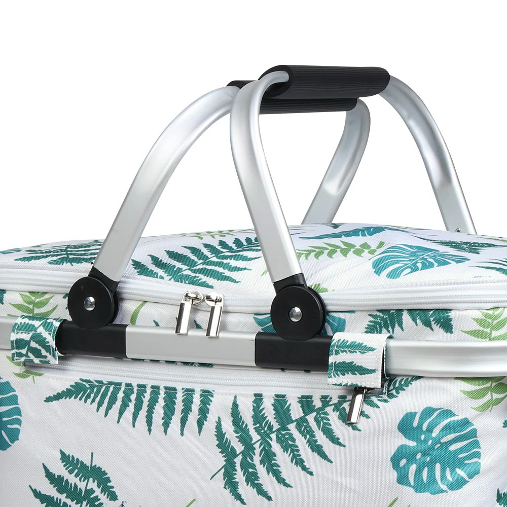 Folding Picnic Bag Basket Hamper Camping Hiking Insulated Lunch Cooler - Nurns