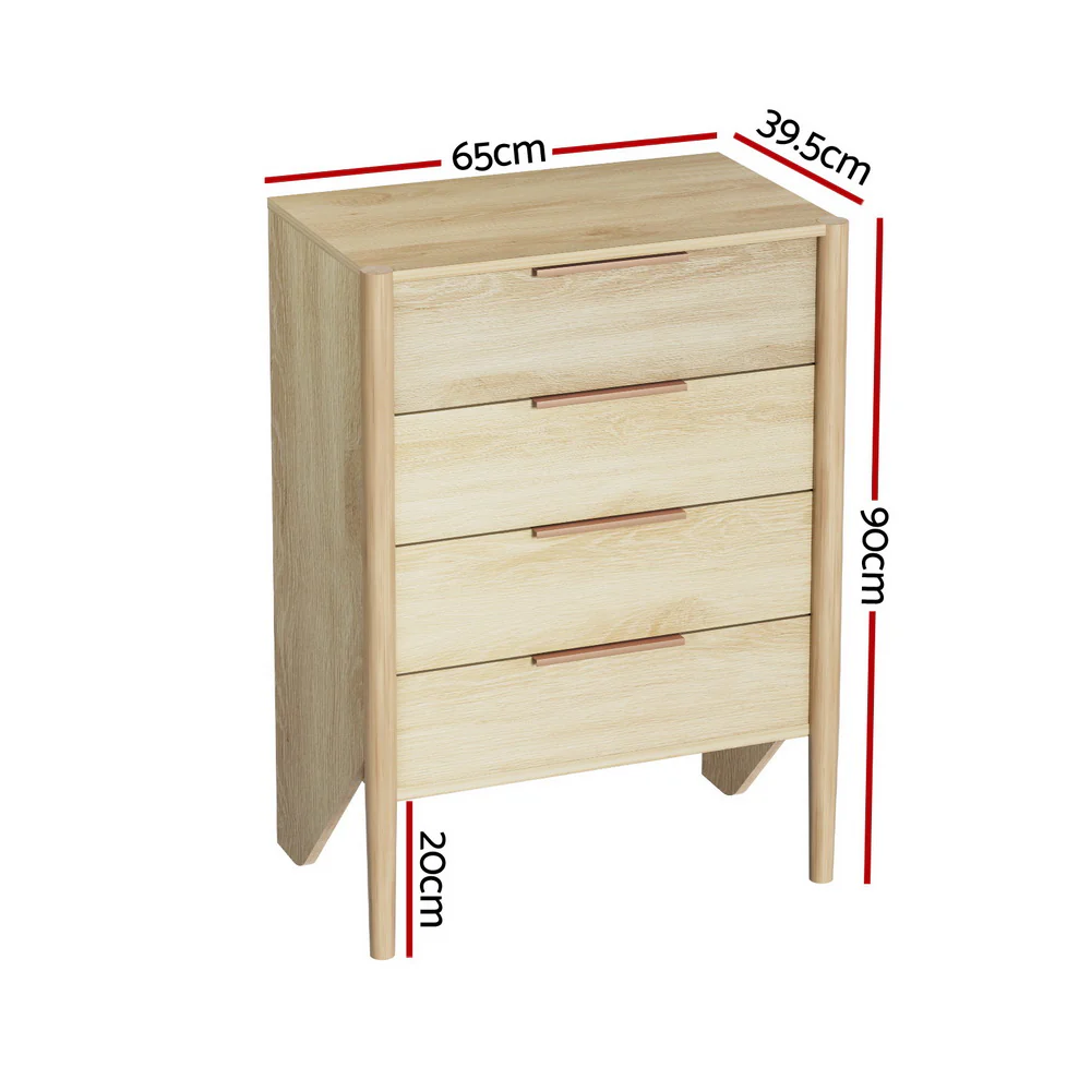 Artiss 4 Chest of Drawers Tallboy - Pine - Nurns